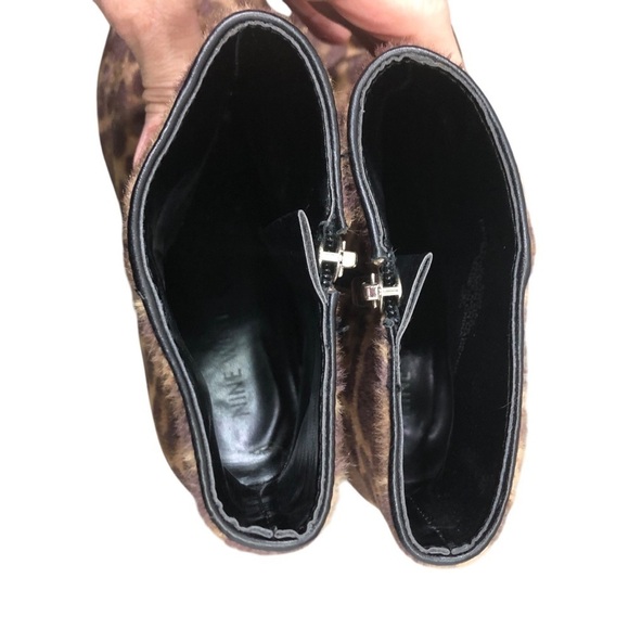 Nine West Leopard Faux Fur Boots Women's 8.5 Block Heel Midcalf Mob Wife Classic - Picture 6 of 7